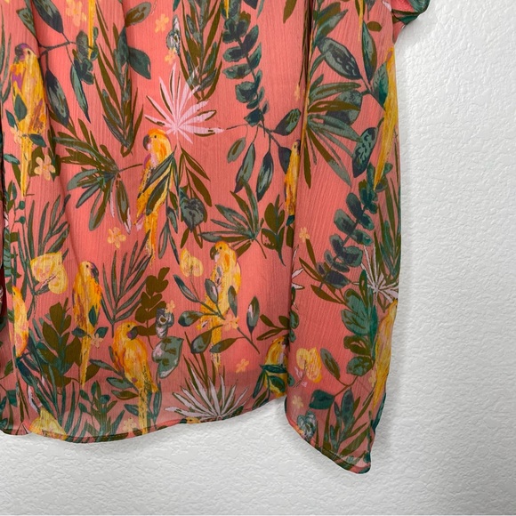 LC Lauren Conrad Women's Flutter Sleeve Peasant Top Nature Birds, XXL - Picture 4 of 11